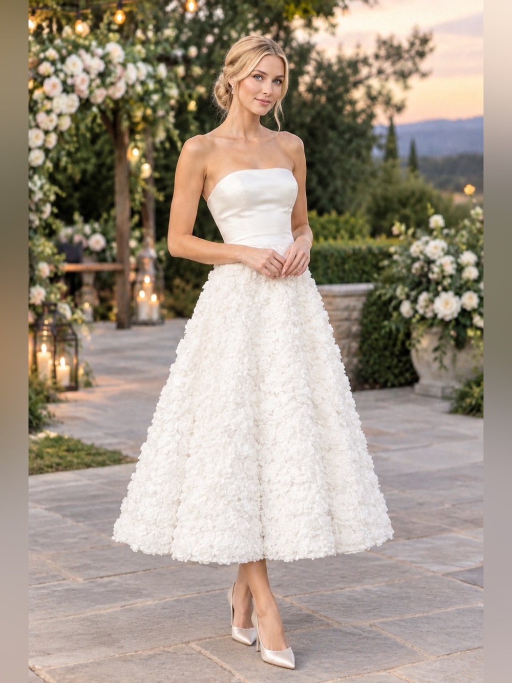 Reformation Rosy Dress-Ivory 3D floral skirt NWT